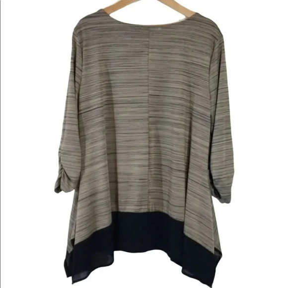 Notation L black & metallic tan tunic color block 3/4 sleeve top - Picture 2 of 6